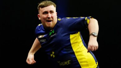 Luke Littler hits nine-dart-finish en route to Premier League win in Cardiff