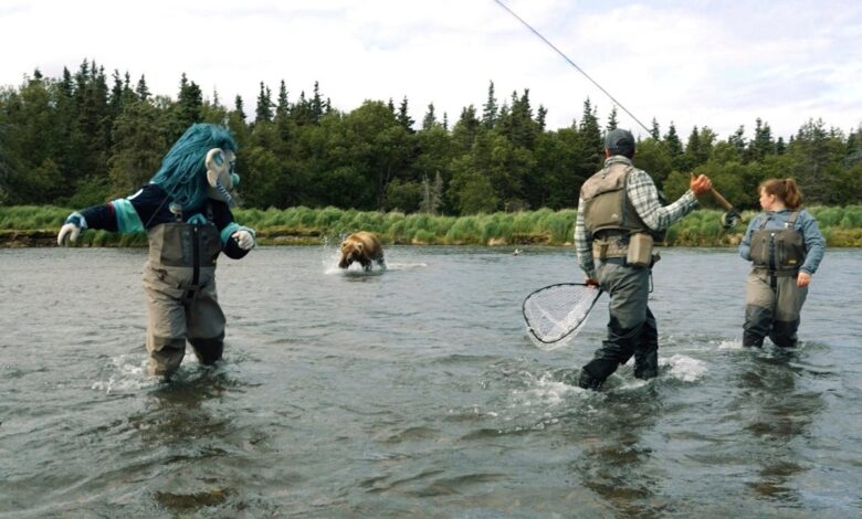 Seattle NHL team’s mascot has a close encounter with a brown bear during video shoot in Alaska Seattle NHL team’s mascot has a close encounter with a brown bear during video shoot in Alaska